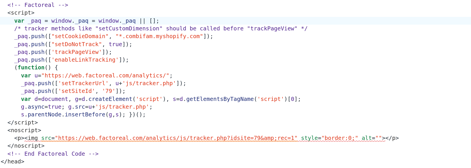 Pasted Tracking Code